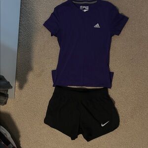 adidas Purple Short Sleeve Tee and Nike shorts